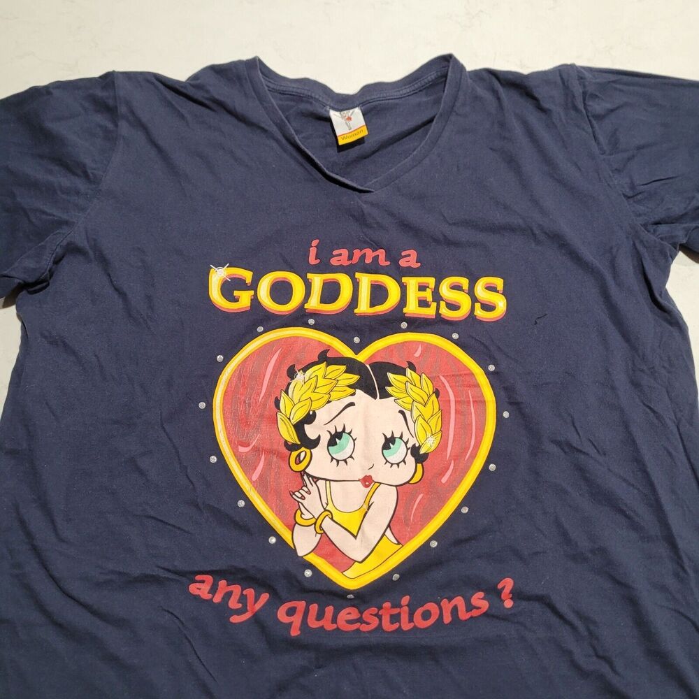 VTG 2002 Betty Boop I Am A Goddess Any Questions? Navy Blue 4X 26/28 W EUC Y2K